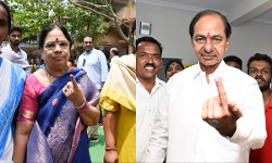 చింతమడకలో ఓటేసిన కేసీఆర్ దంపతులు చింతమడకలో ఓటేసిన కేసీఆర్ దంపతులు