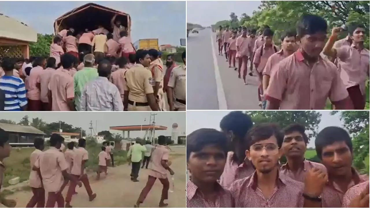 సమస్యల పరిష్కారానికి విద్యార్ధుల 45 కిలోమీటర్ల పాదయాత్ర (వీడియో) సమస్యల పరిష్కారానికి విద్యార్ధుల 45 కిలోమీటర్ల పాదయాత్ర (వీడియో)