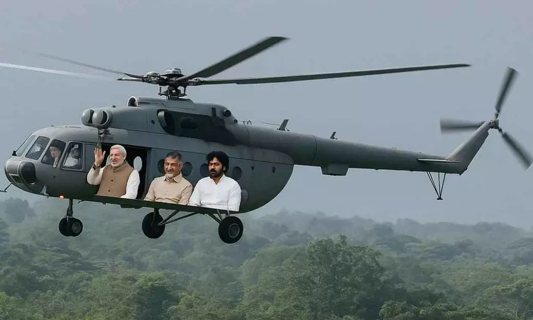 బీజేపీ నేతను వదిలేసి ఆ ముగ్గురూ ఒకే హెలికాఫ్టర్ లో.. బీజేపీ నేతను వదిలేసి ఆ ముగ్గురూ ఒకే హెలికాఫ్టర్ లో..